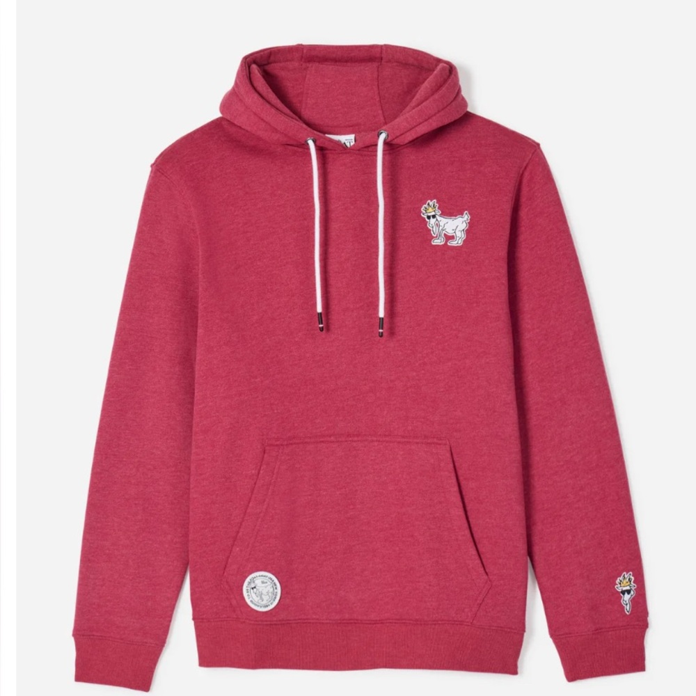 Men's Red Pullover Hoodie with Embroidered Dog